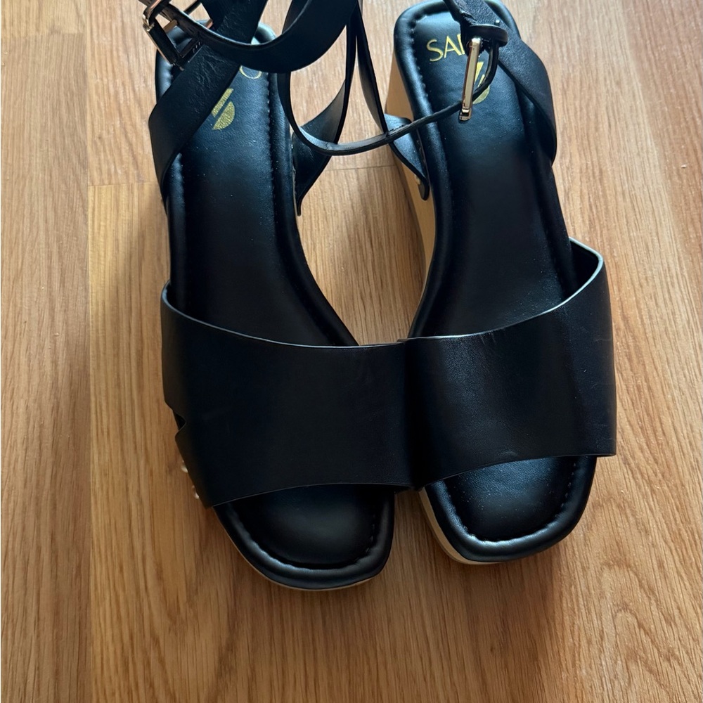 SARTO By Franco Sarto Black Wide-Band Ankle Strap Sandals